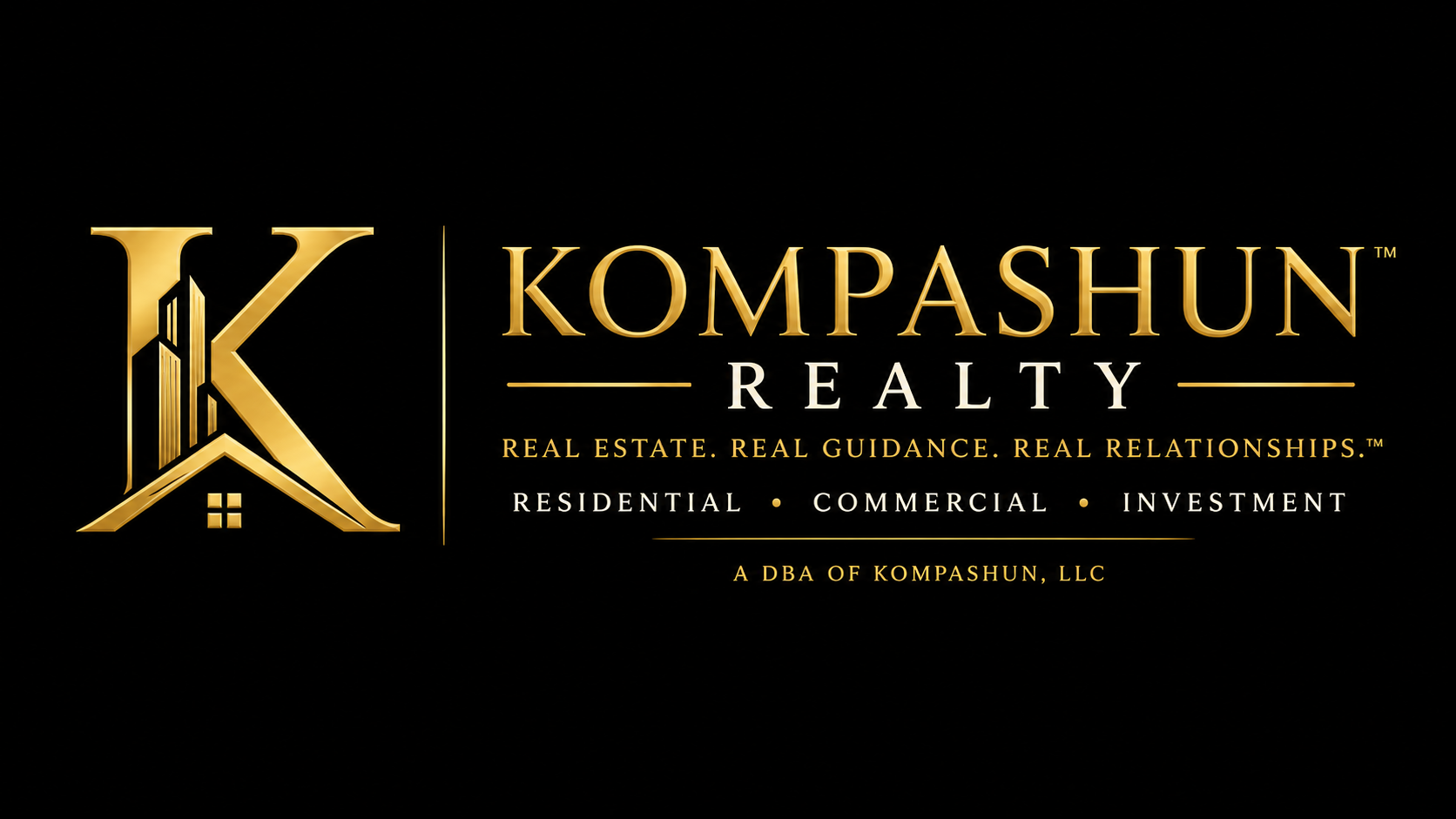 Kompashun Realty logo featuring the K and building design